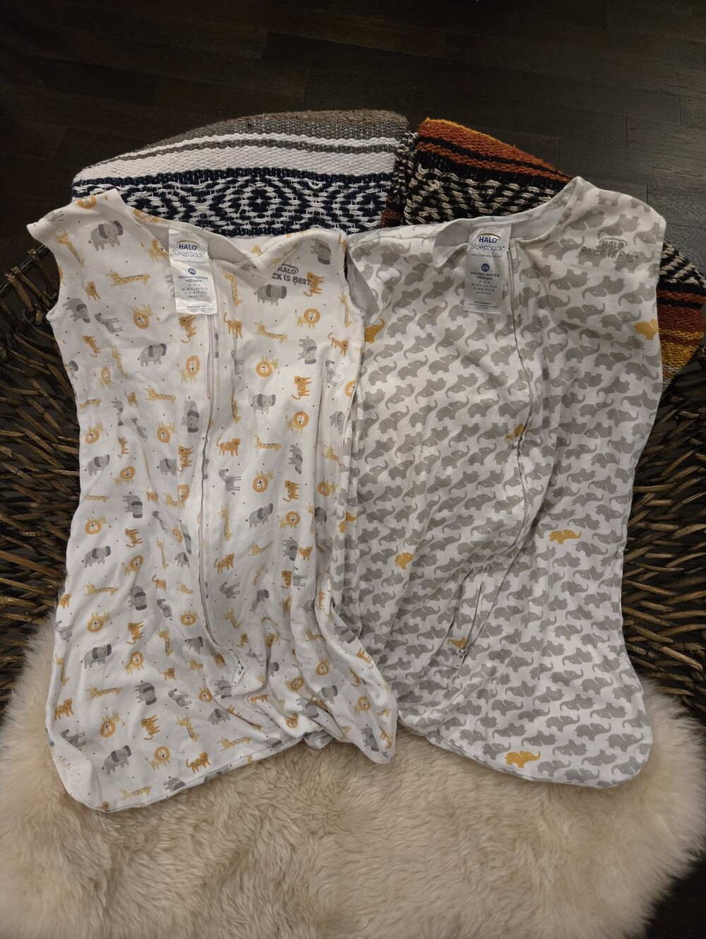 Halo Set of Two Sleep Sacks - Elefant Print and Safari Animal Print